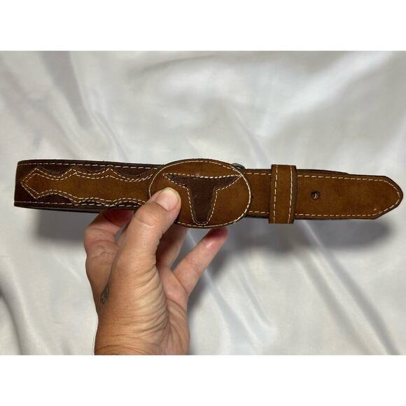 Bull head boys belt made in Mexico rodeo double suede country cowboy western sm - Picture 11 of 13
